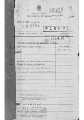 Dissídio coletivo N°55/91 - Volume 1
